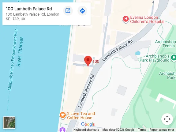 Map showing 100 Lambeth Palace Road, London, SE1 7AR